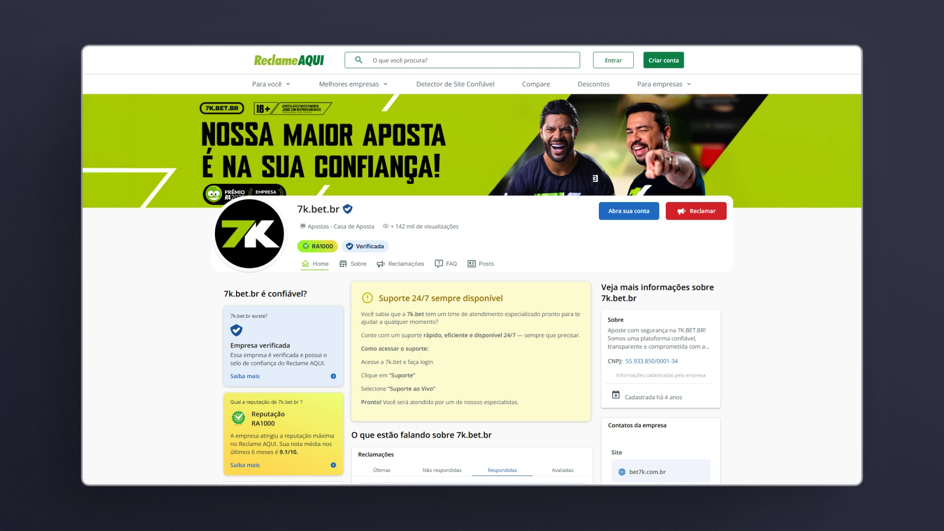 imagem reclame aqui 7kbet