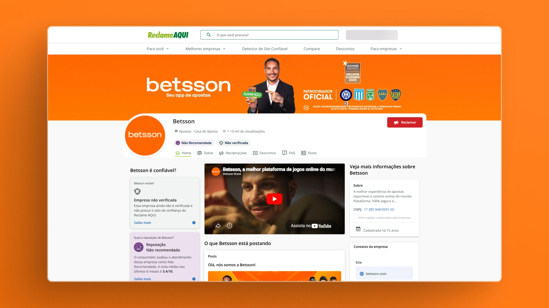 imagem reclame aqui Betsson