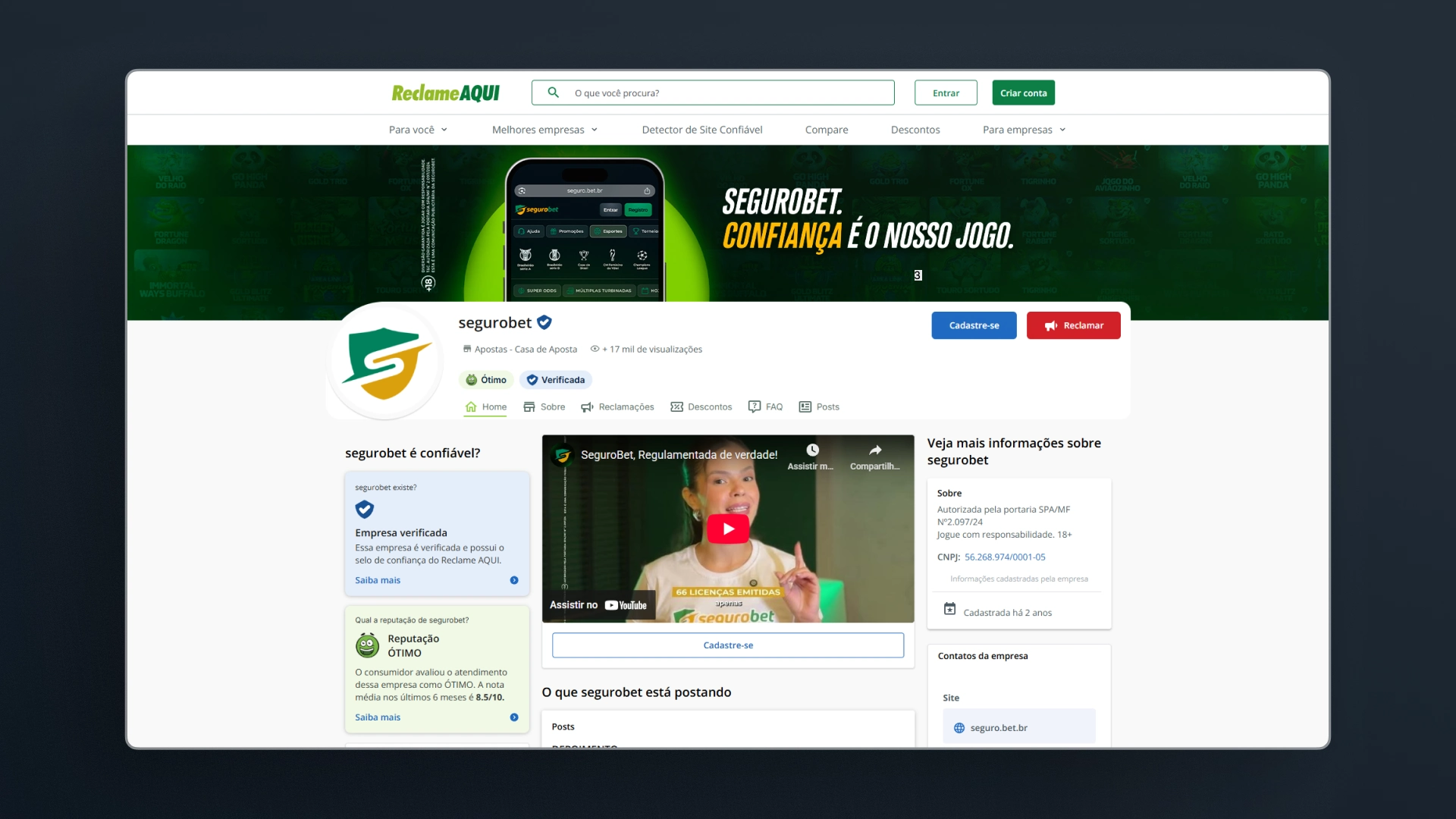 imagem reclame aqui SeguroBet