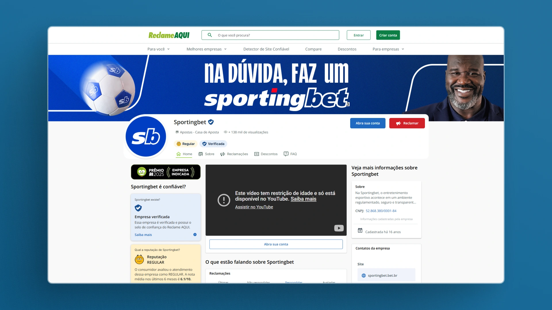imagem reclame aqui Sportingbet
