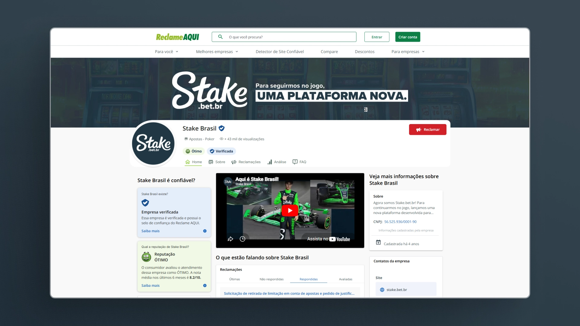 imagem reclame aqui Stake