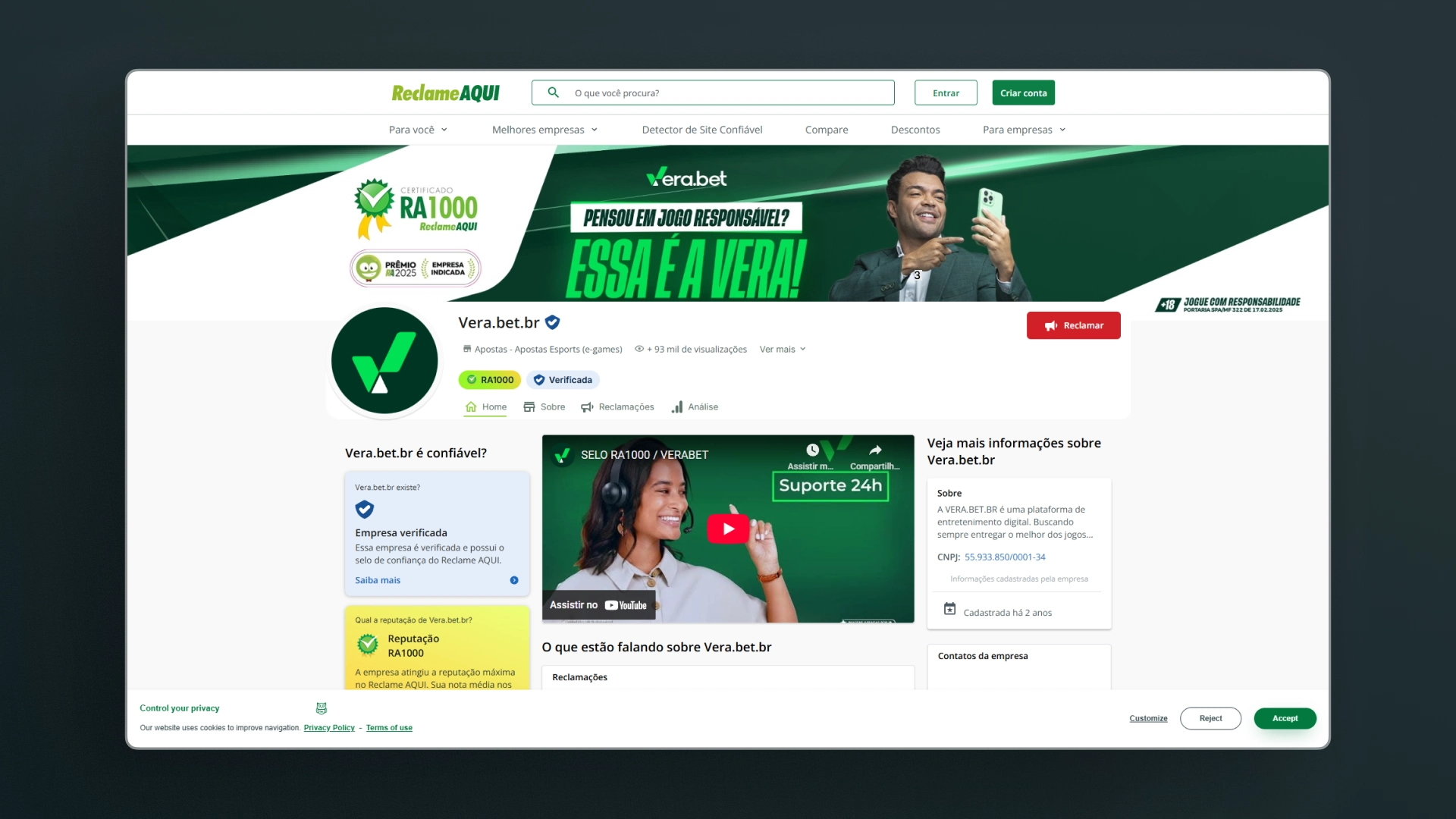imagem reclame aqui VeraBet