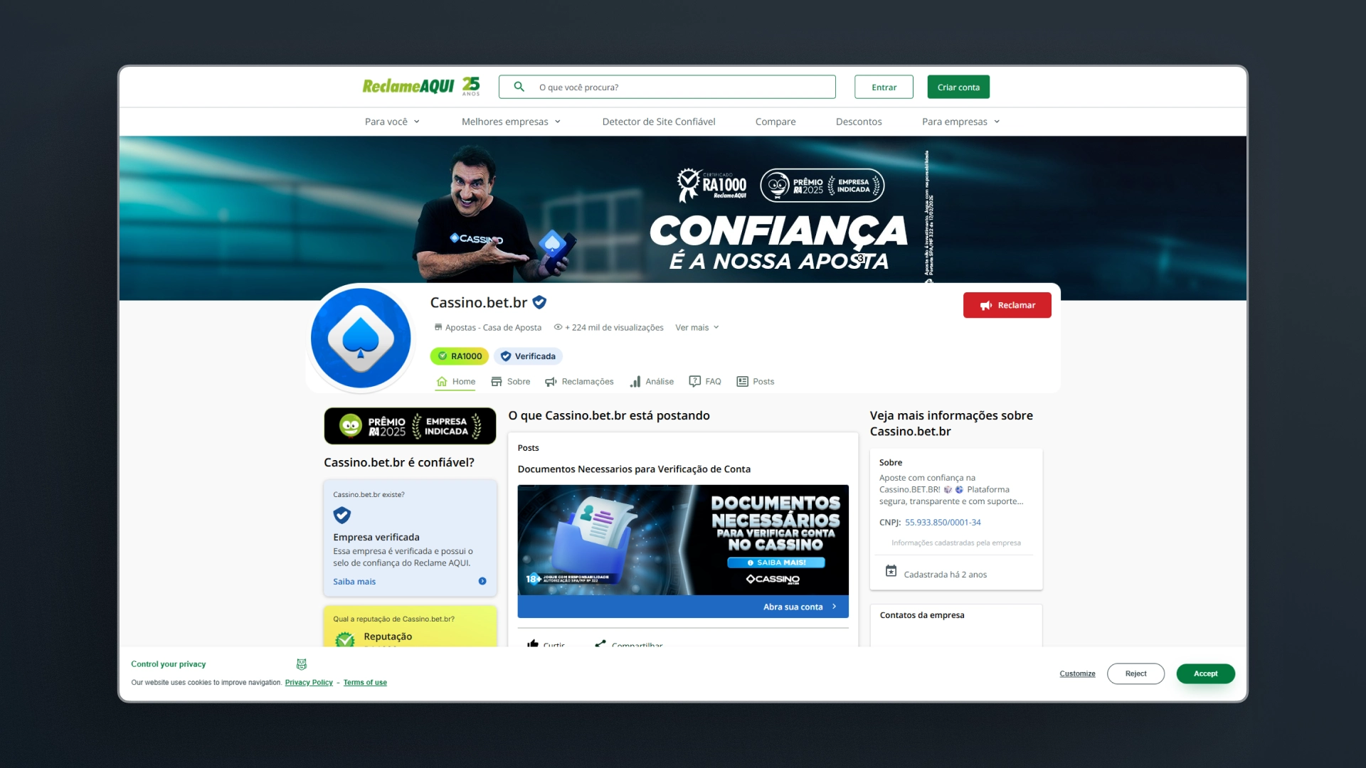 imagem reclame aqui cassino bet