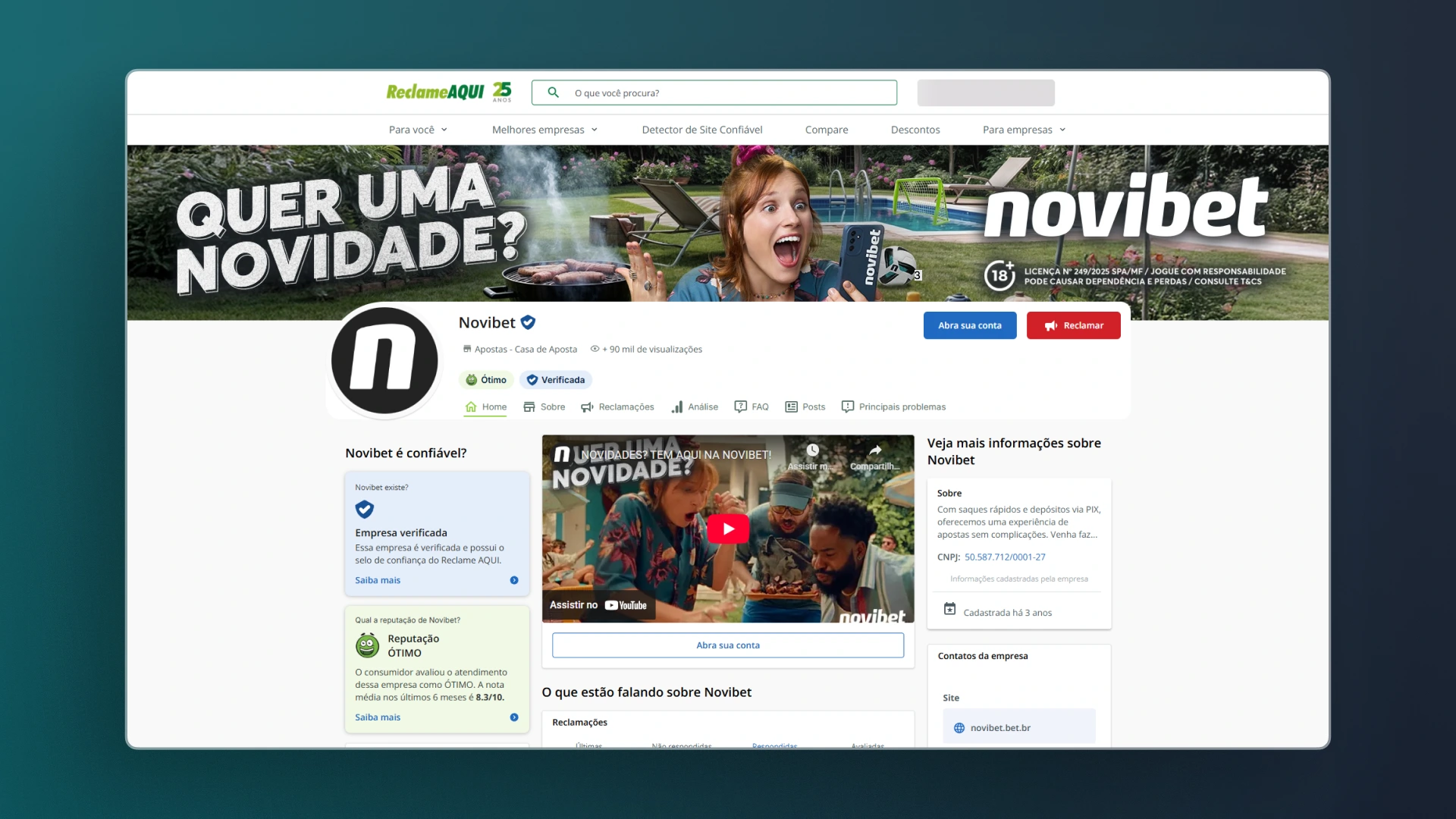 imagem reclame aqui novibet