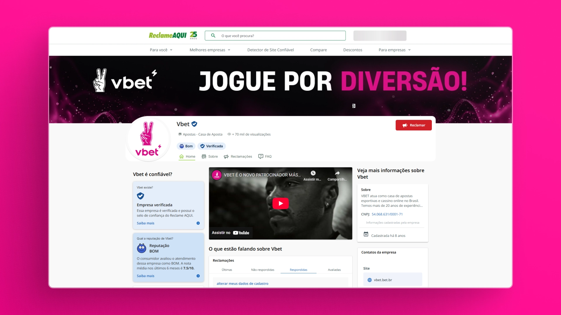 imagem reclame aqui vbet